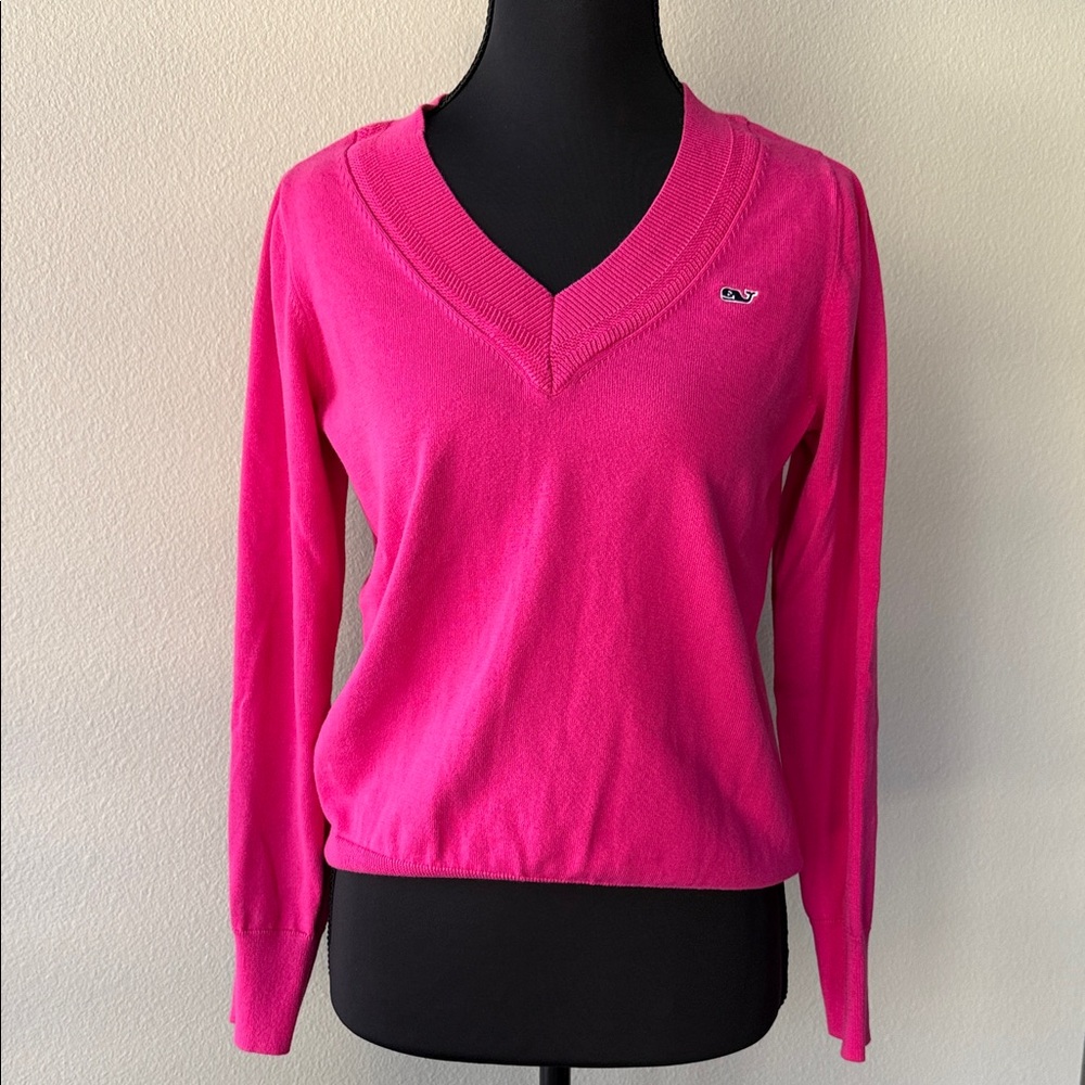 Vineyard Vines Vibrant Pink V-Neck Sweater